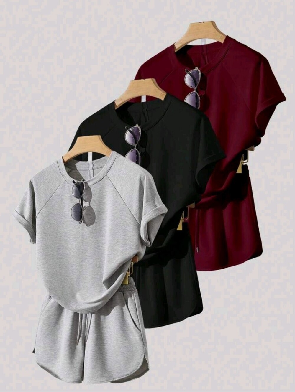 Casual Short Sleeve Crewneck SET - Gray, Black, Burgundy. 3 Sets